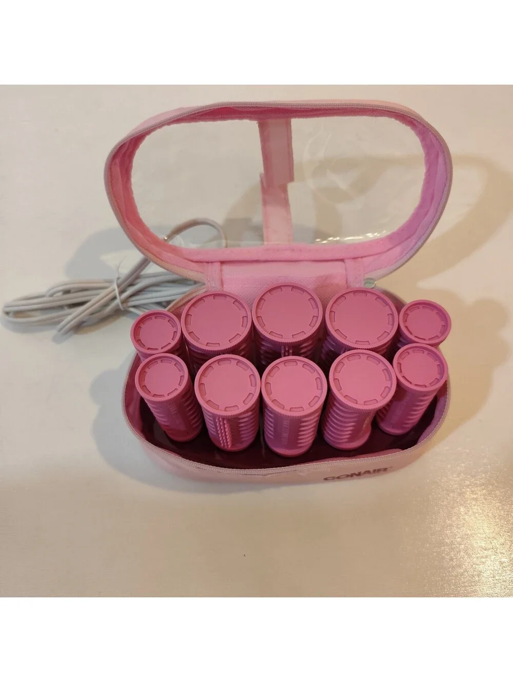 Conair Curls On The Go 10 Hot Rollers Pink Travel Storage Case Model HS54ALD